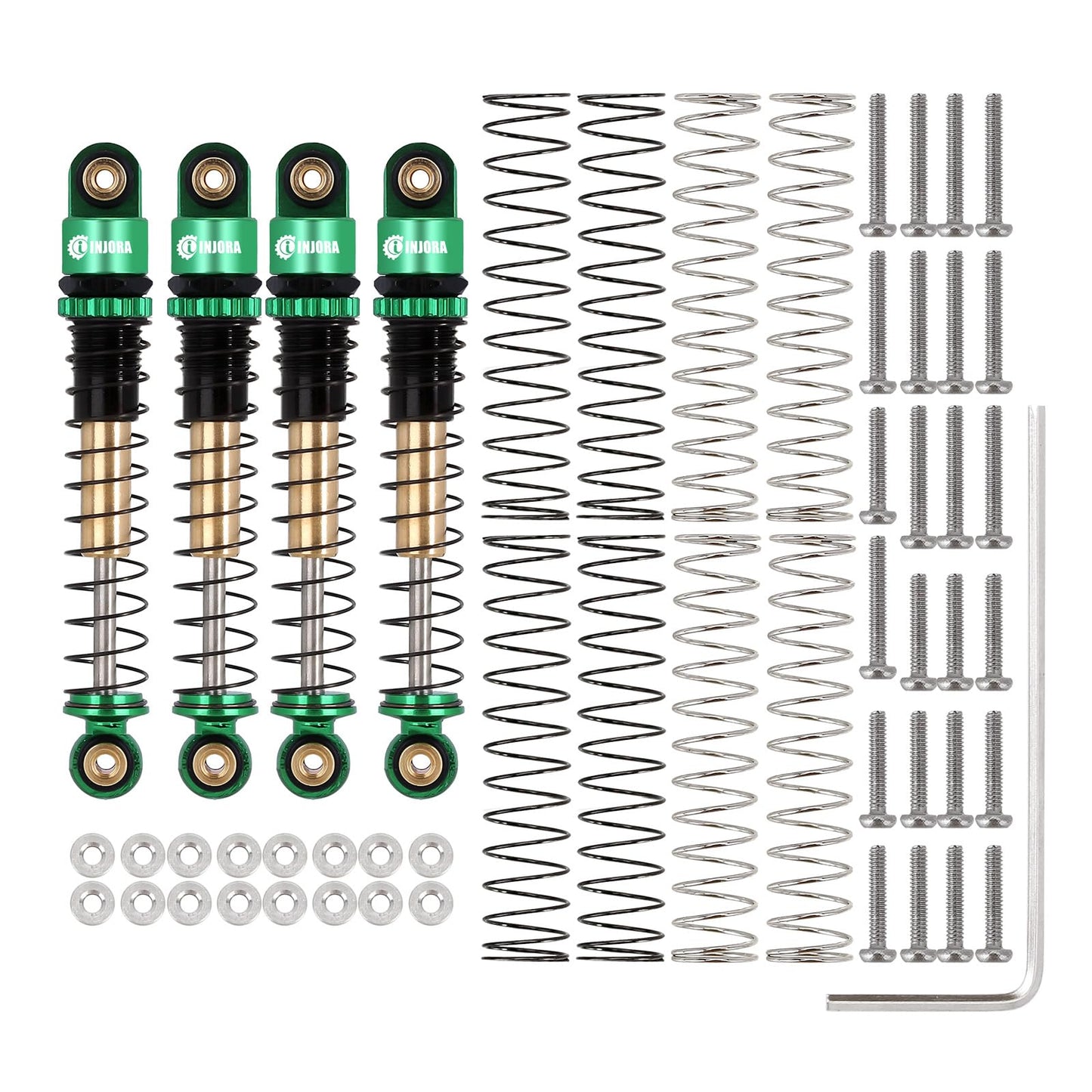 INJORA RC Shocks 43mm Aluminum Threaded Tele Shocks for Scx24 AXI90081 Deadbolt 1/24 Crawler Car,4Pcs(Green)