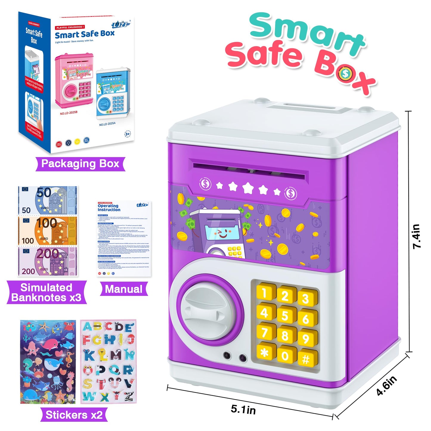 Purple Piggy Bank For Kids, Cash Coin Can Atm Bank Electronic Coin Money Bank For Kids-Hot Gift, Great B-Day Xmas Toy Gifts For