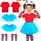 Luces 2 Set Blue Tutu Costume, Girls Blue Cosplay Outfit, Shirts Tutu Skirt Headband Striped Gloves Socks Dress Up for Girls