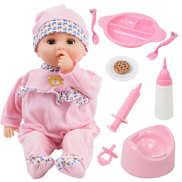 Toy Choi'S 16 Inch Interactive Baby Doll Pink - Talking Feeding Dolls With Different Sounds And Accessories, Pretend Play Preschool Toys Gift For Toddlers 2 3 4 5+ Year Old Girls Boys