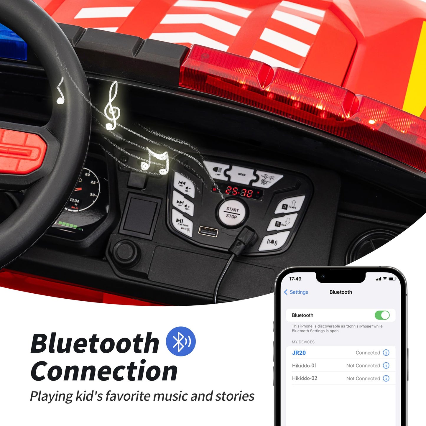 Outfunny 12V Electric Police Car For Kids, 2 Seater Ride On Toy Car For Kids Aged 4-8 With Remote Control, Bluetooth - Red