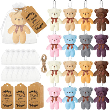 40 Sets 4.7 Inch Mini Valentines Bears Bulk Small Stuffed Bears Plush Toy With Thank You Tags Mesh Bags For Keychain Birthday Ga