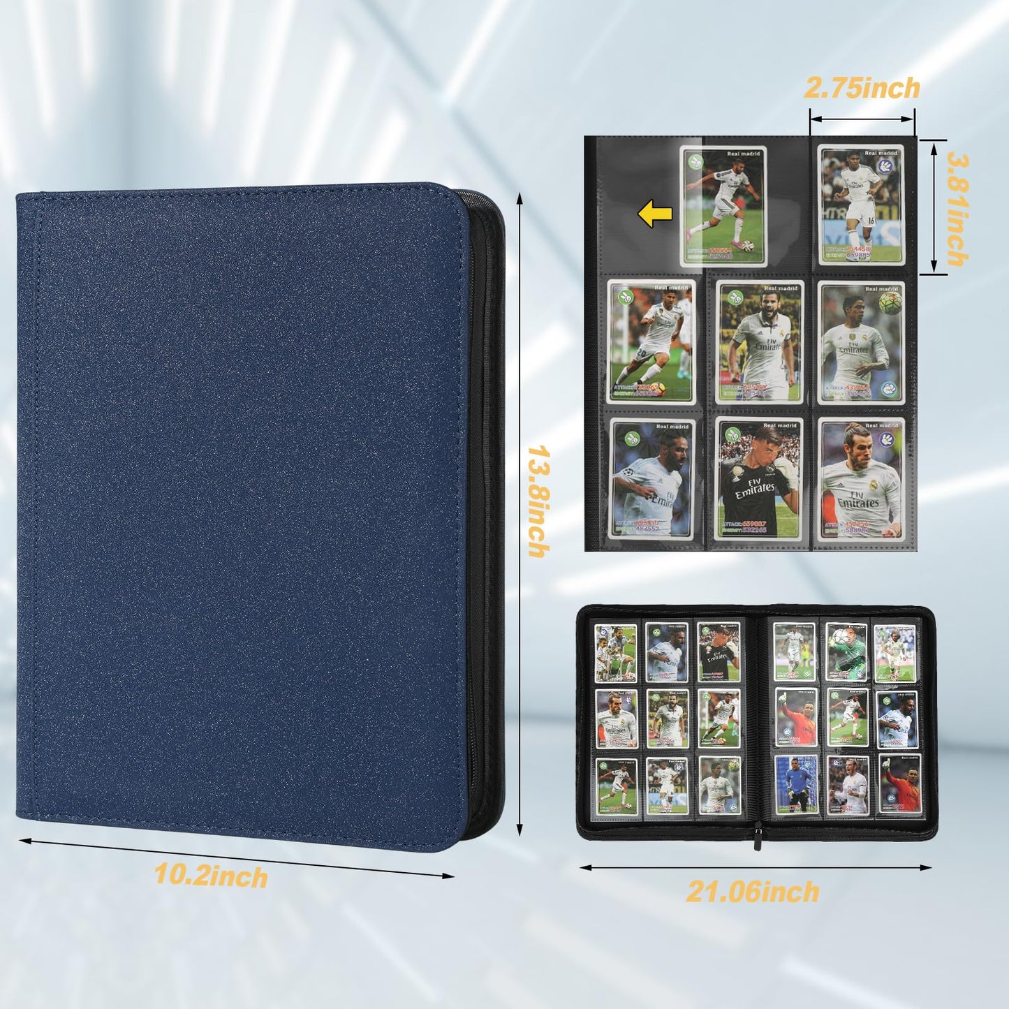 Trading Card Binder 9 Pocket  GERMUN PU Cover Card Binder for 540 Cards  enhanced Trading Card Collection Binder  Double Sided Pocket Card Album for MTG  TCG (Blue)