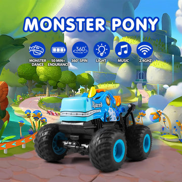 DYODYORC Remote Control Car, 2.4Ghz All Terrain Pony Monster Truck Toys, RC Truck with Music, 3 Lighting Effects, 360 Stunt Capa