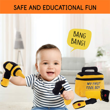 Talking Plush Set for Toddlers | Includes Cuddly Hammer, Handsaw, Screwdriver, Hand Drill, & Zippered Tool Box with Cool Sounds