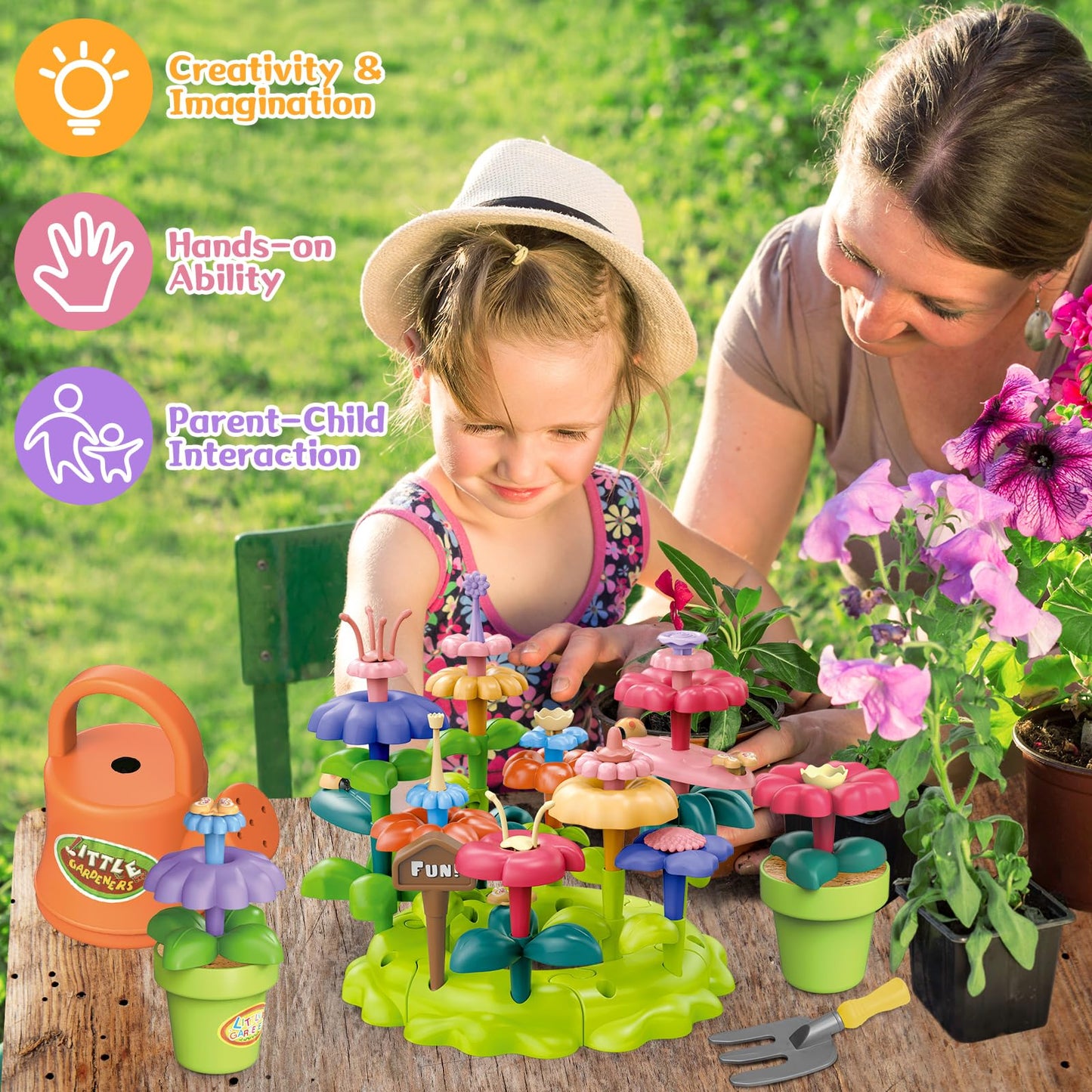 deAO Kids Gardening Set 14Pcs Gardening Tools Set with Storage Box& Apron - DIY Flower Garden Building Toys Set for Boys Girls O