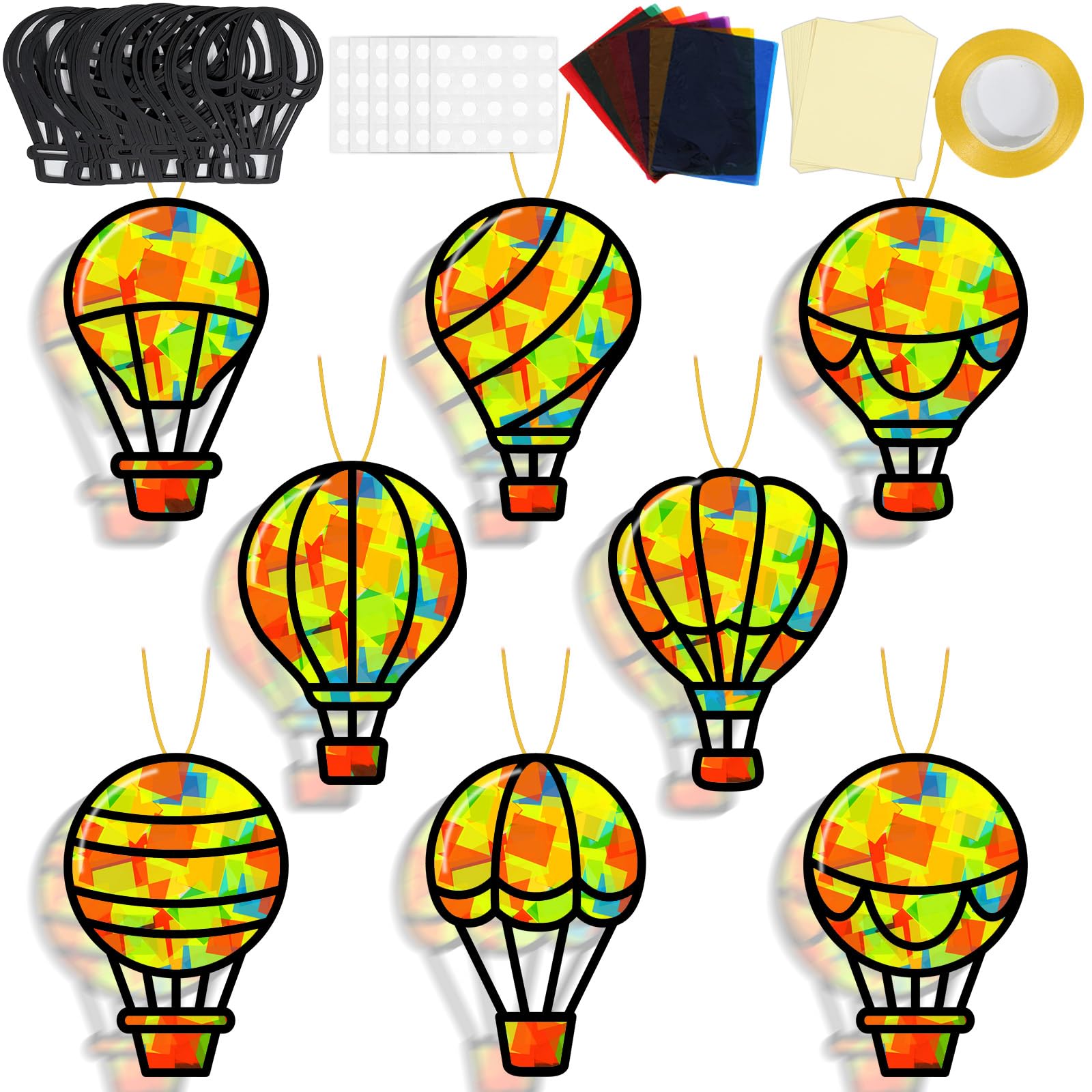 QOUBAI 32 Sets Air Balloons Suncatchers Craft Kit DIY Window Stained Glass Effect Hot Air Balloons VBS Paper Craft Home School C