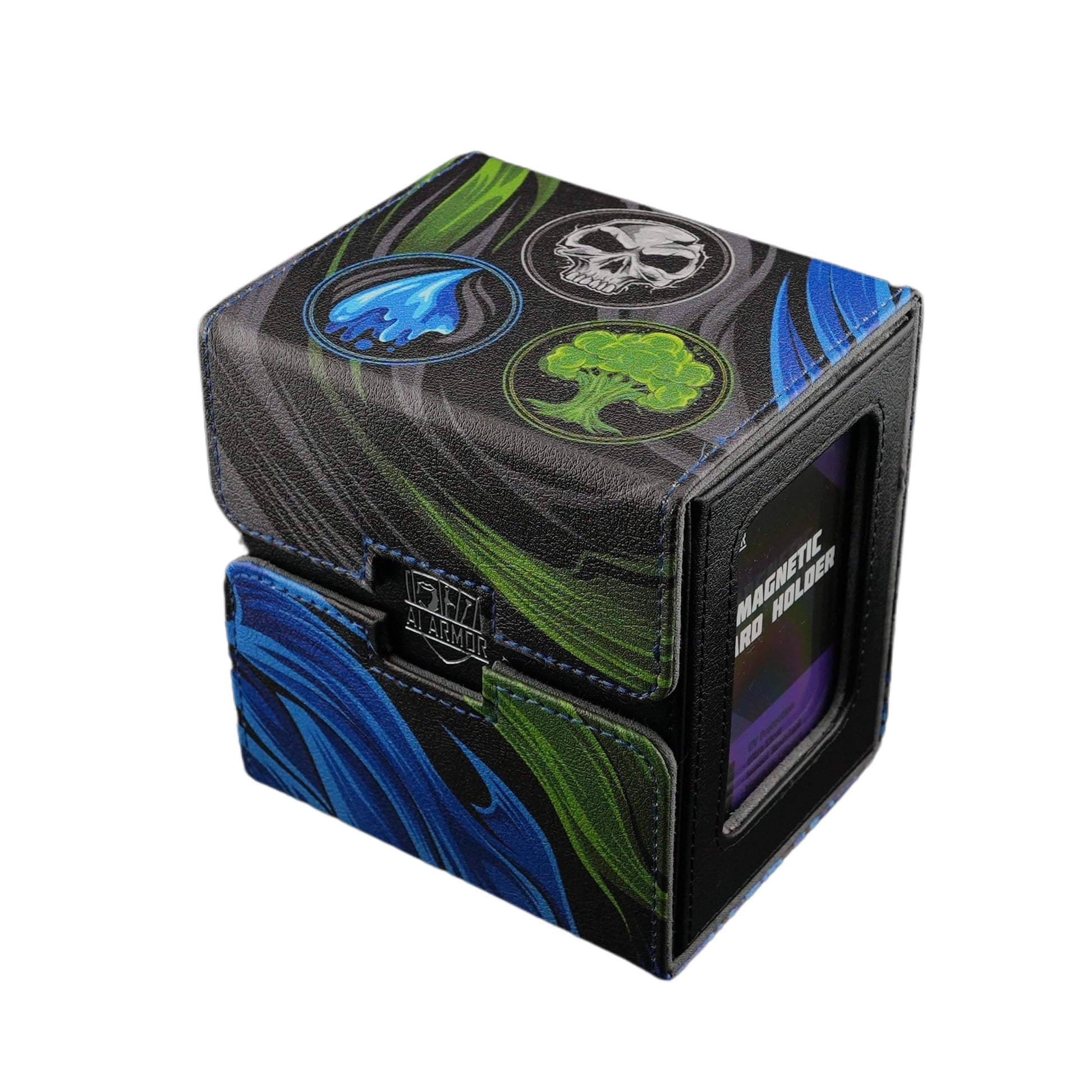 Ai protective covering MTG Commander 100+ Card Custom Art Deck Box With Storage (Blue/Black/Green)
