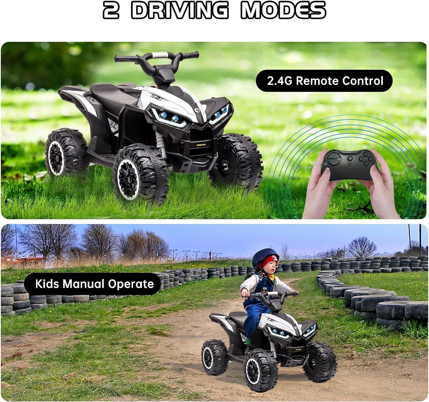 12V Ride On ATV for Kids Electric Four Wheeler for Toddlers Ages 3-8, Battery Powered Quad with Remote Control, LED Lights, Musi