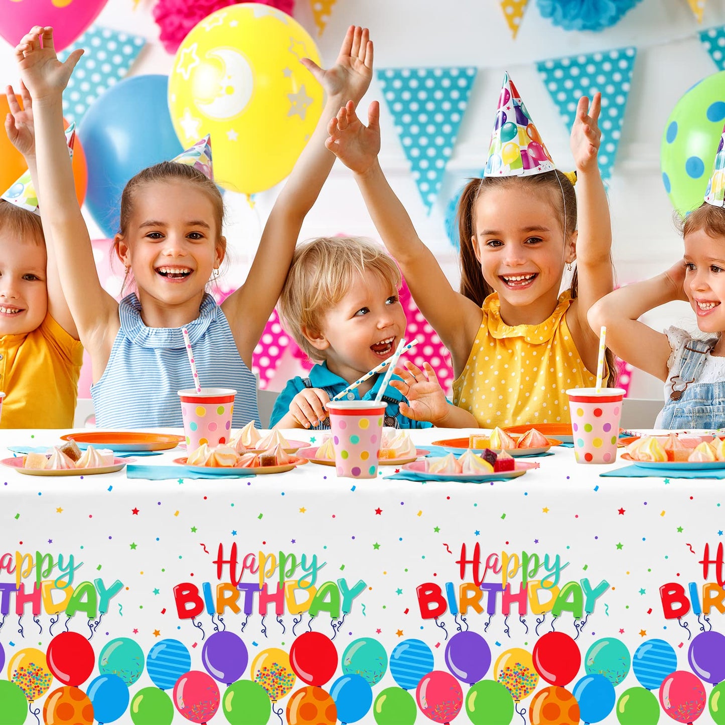 Gatherfun Birthday Disposable Tablecloth, Plastic Table Cover for Kids Birthday Party, 54   x108   , 3 PCS