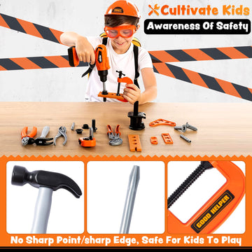 JOYIN 32PCS Kids Tool Set, Pretend Play Toddler Tool Toys with Construction Backpack Costume & Electronic Toy Drill for Boy Girl