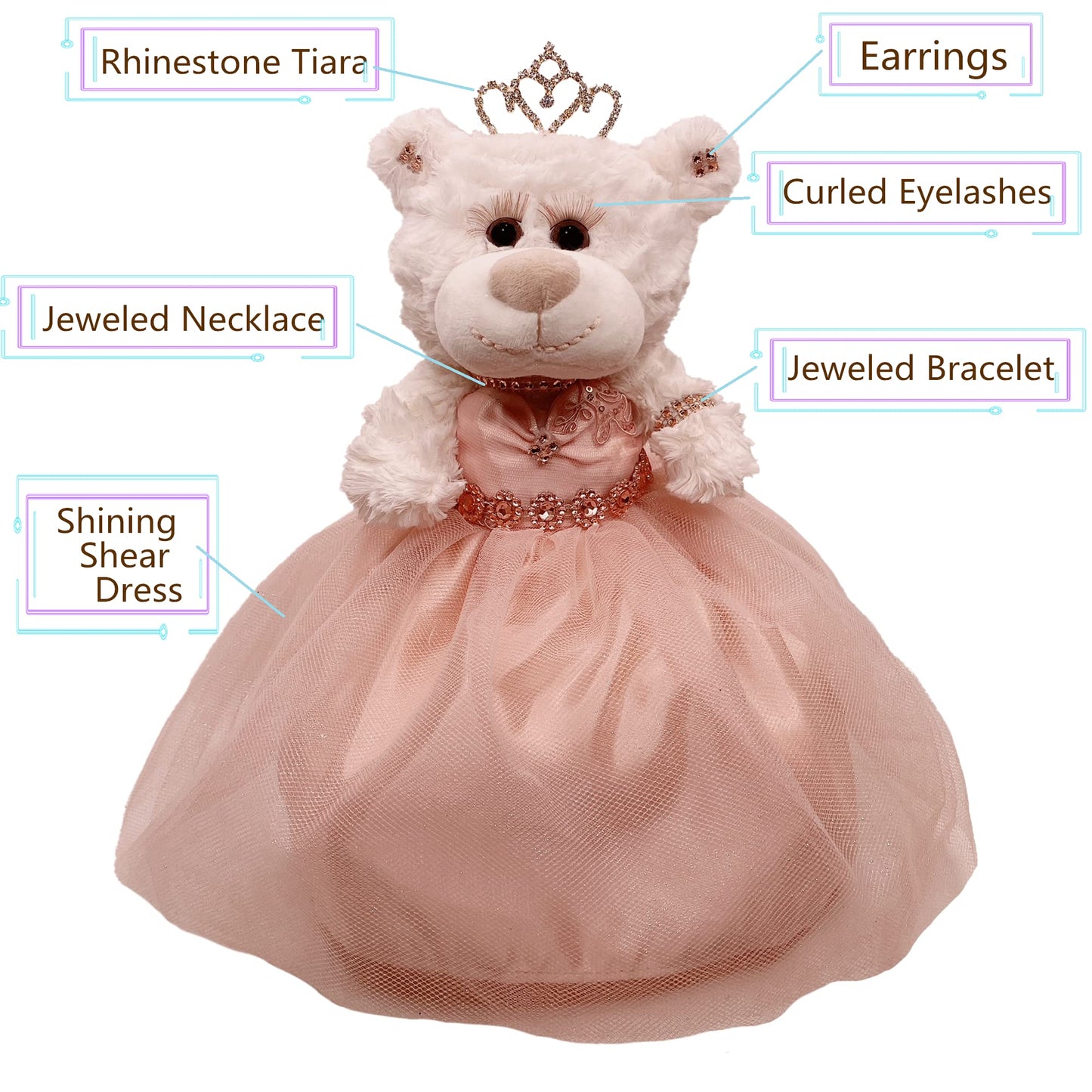 Kinnex Collections Since 1997 12'' Quince Anos Last Doll Teddy Bear With Dress (Centerpiece) ~ Arc09832-30 (Rose Gold)