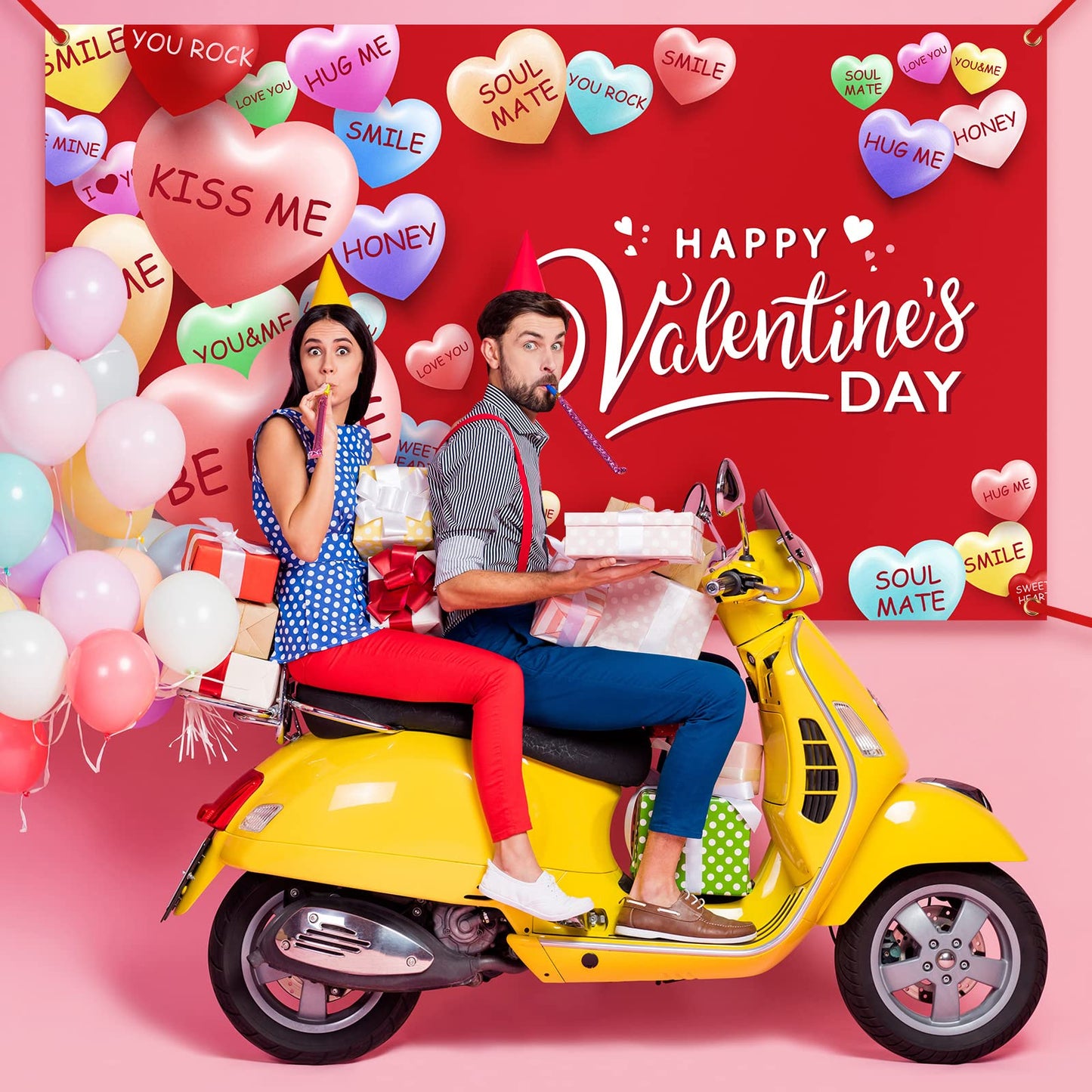 Extra Large Happy Valentines Day Backdrop Banner 73 x 43.3 Inch Conversation Heart Romantic Love Background Valentines Backdrops