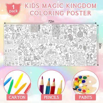Magic Kingdom Giant Coloring Poster For Kids 30 X 72 Inch, Princess Large Coloring Poster Tablecloth, Fairy Themed Color-In Acti