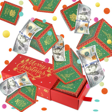 Wenmthg Christmas Surprise Gift Box Explosion For Money - Christmas Money Gift Box Explosion With Confetti - Pop Out Folding Bou