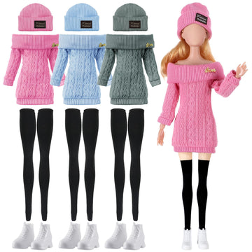 Geyoga 3 Set 12 Pcs Doll Clothes And Accessories Suit Pants Shoes Spring Sweater Outfits, Dolls Are Not Included(Sage Green, Lig
