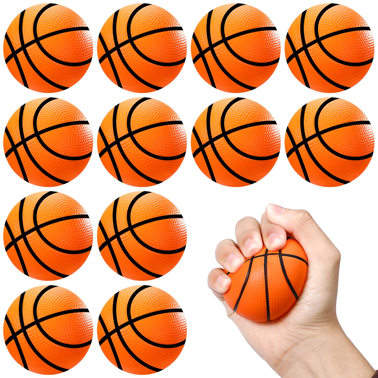 WELLVO Basketballs Party Favors 12 Pack 2.5 Inch Mini Basketball Squishy Balls Fidget Toys Foam Sports Balls for Kids Goodie Bag