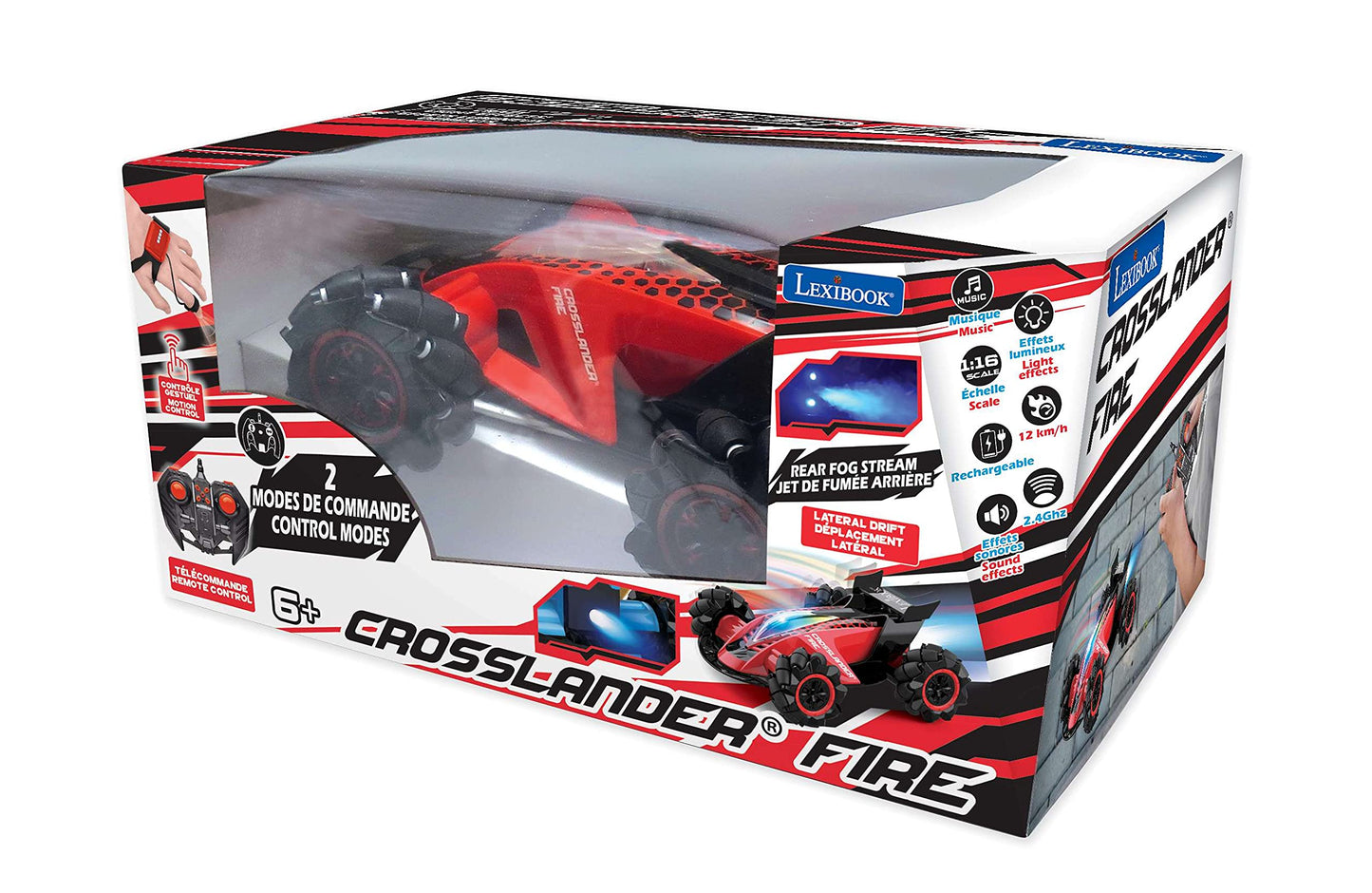 Lexibook, Crosslander Fire, Remote-Controlled car, up to 12km/h, 4 Wheel Drive, Smoke Jet, Light and Sound Effects, Music, Remot