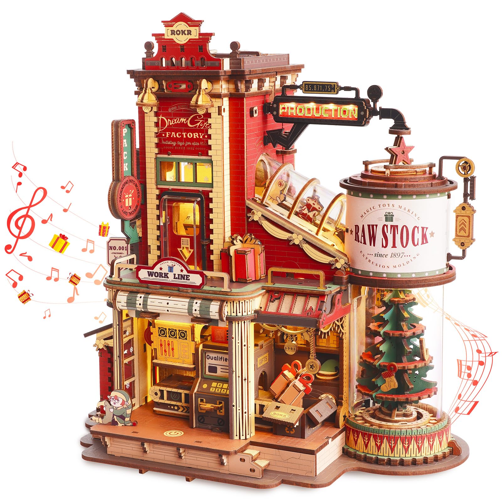 ROKR 3D Wooden Puzzle for mature-themed - Gift Factory Mechanical Model Kit with Music & Lights  449pcs mature-themed Wooden Puzzles  DIY Building Toy for Teens & mature-themeds