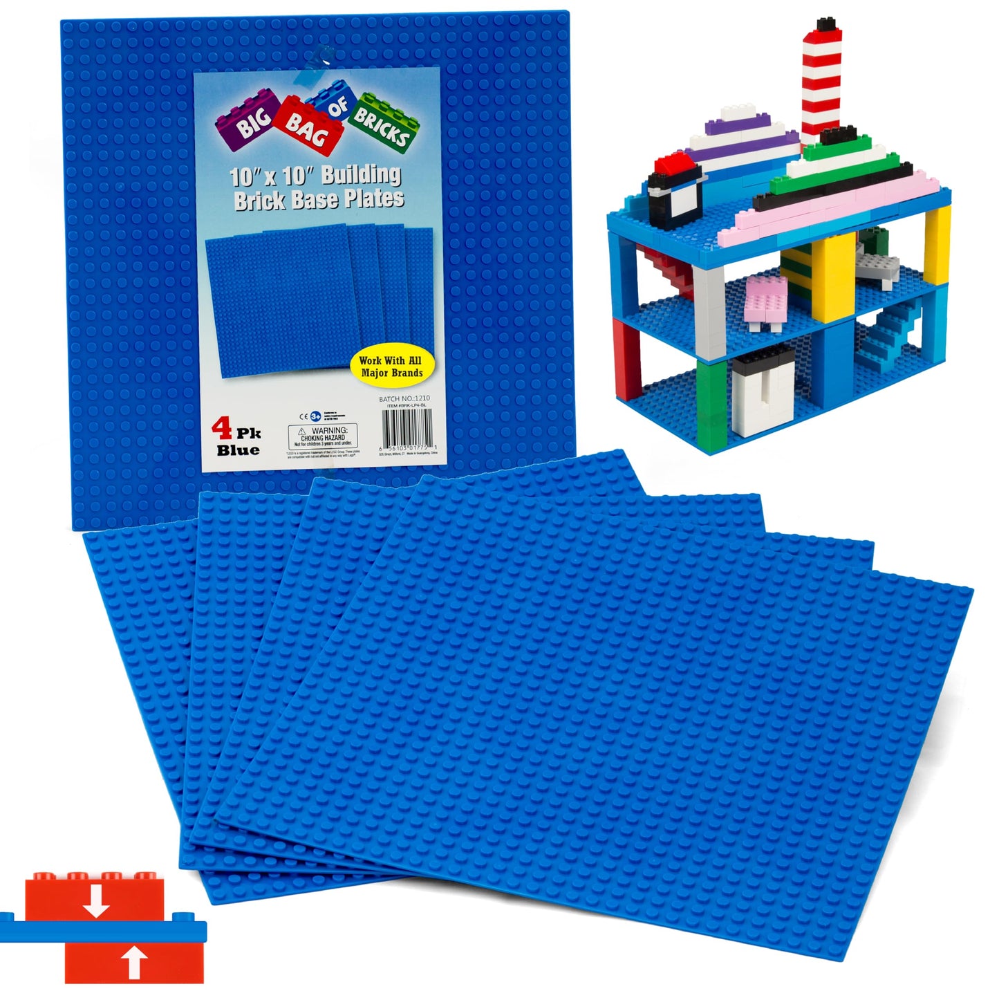 Scs Direct Brick Building Base Plates - Large 10'X10' Blue Baseplates (Set Of 4) - Dual Connectivity On Both Top & Bottom Sides, Tight Fit W All Brands, Great For Kids Play Table, Gift