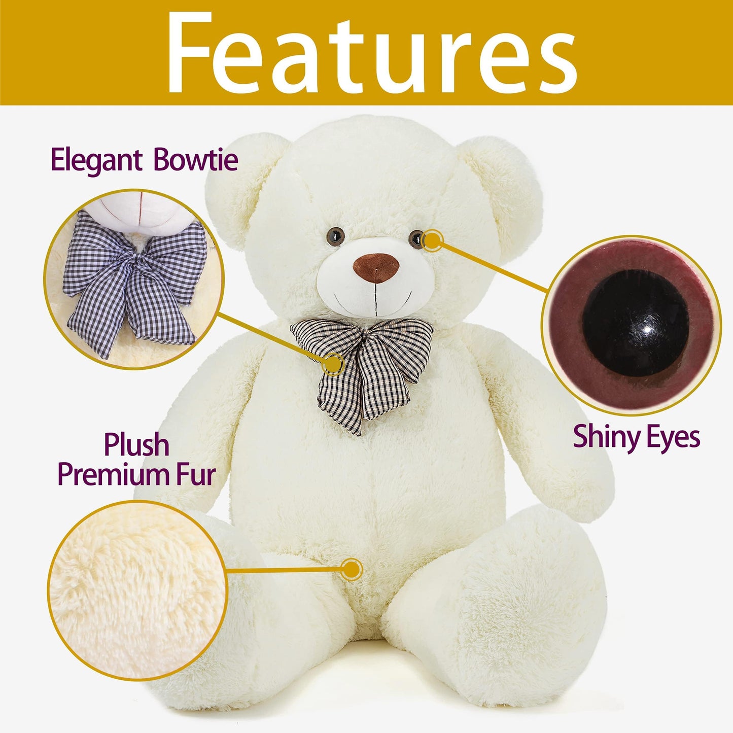 Ikasa Giant Teddy Bear Plush Toy Stuffed Animals (White, 30 Inches)