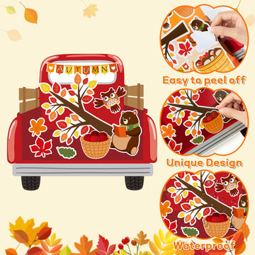 Cy2Side Fall Truck Stickers Scene - 12Pcs Hello Autumn Stickers Scene For Kids Make A Truck Sticker Scene With Pumpkin Maple Make Your Own Fall Truck Art Craft Diy Fall Party Games Class Activities