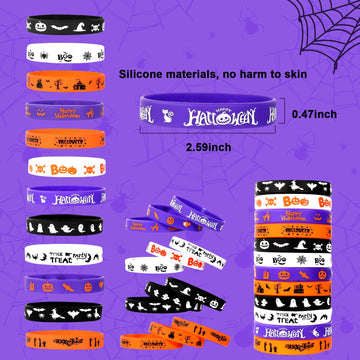 Garma 48Pcs Halloween Slap Bracelets Rubber Wristbands For Halloween Party Favors, Kids Girls Boys Toddlers Halloween Gifts