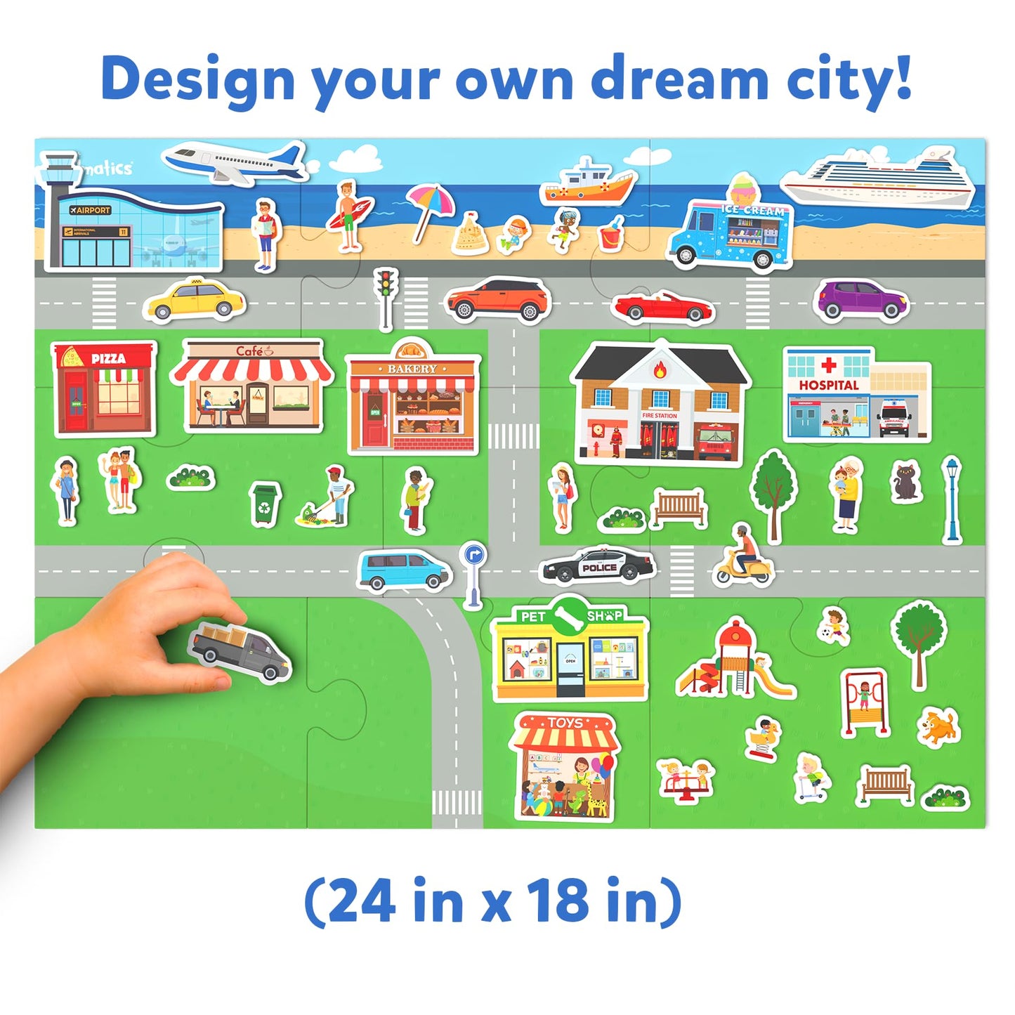 Skillmatics Creative Toy Magnetopia - Design Your City, Interactive Pretend Play Set for Kids, Toddlers, 60+ Magnetic Pieces, Pr