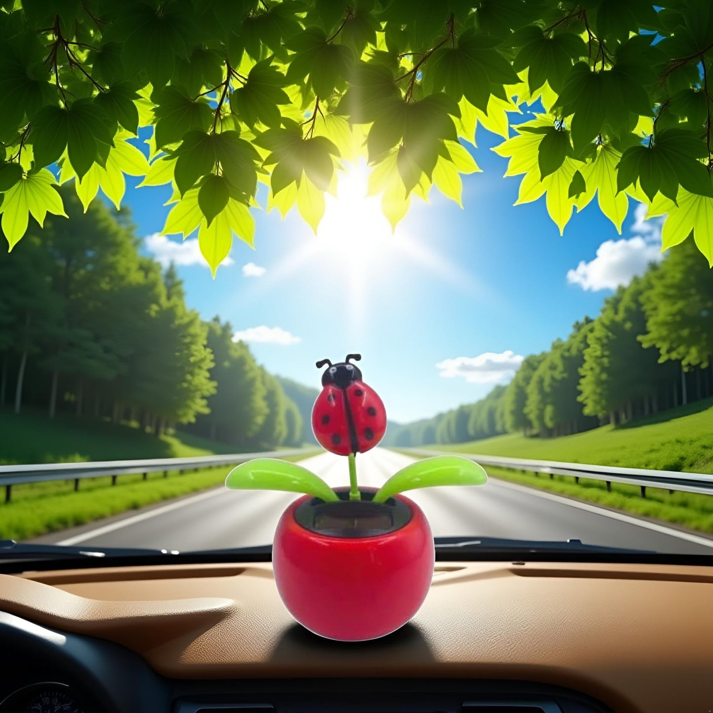 Red Seven-Starred Ladybug Solar Dancing Car Dashboard Decorations, Funny Solar Powered Dancing Flower Pot Car Ornaments Flower S