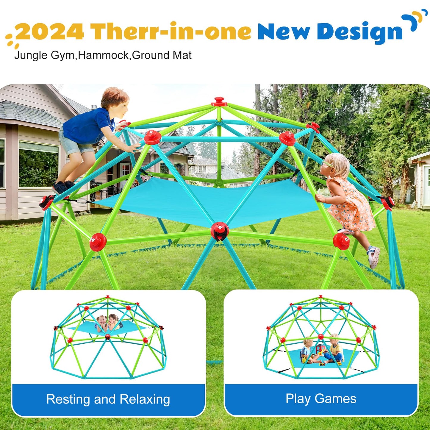 Zupapa Climbing Dome With Hammock, Supports Up To 1000Lbs Jungle Gym,10Ft Dome Climber With Hammock For Kids 3 To 10 Outdoor Pla