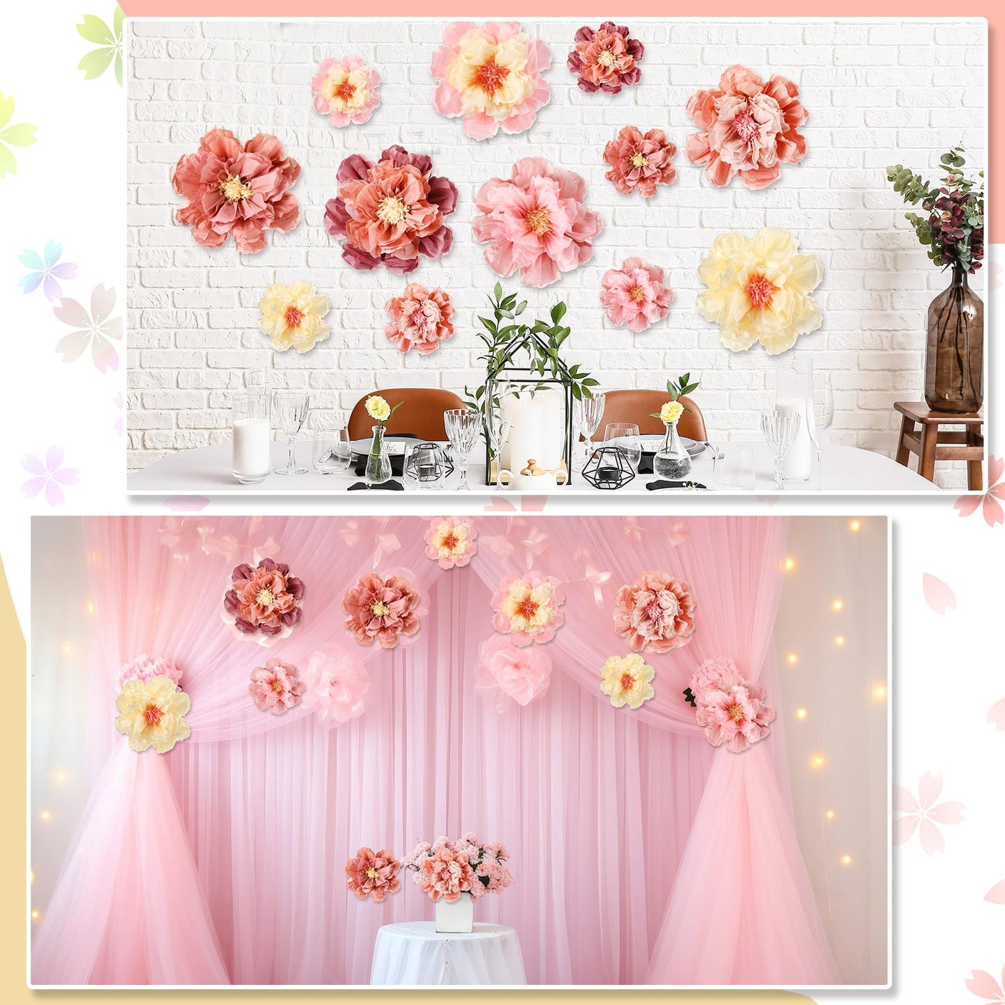 MotiMind 12 Pcs Large Colorful Tissue Paper Flowers 20  10   Giant Fiesta Paper Flowers Mexican Pom for Carnival Party Wall Ba