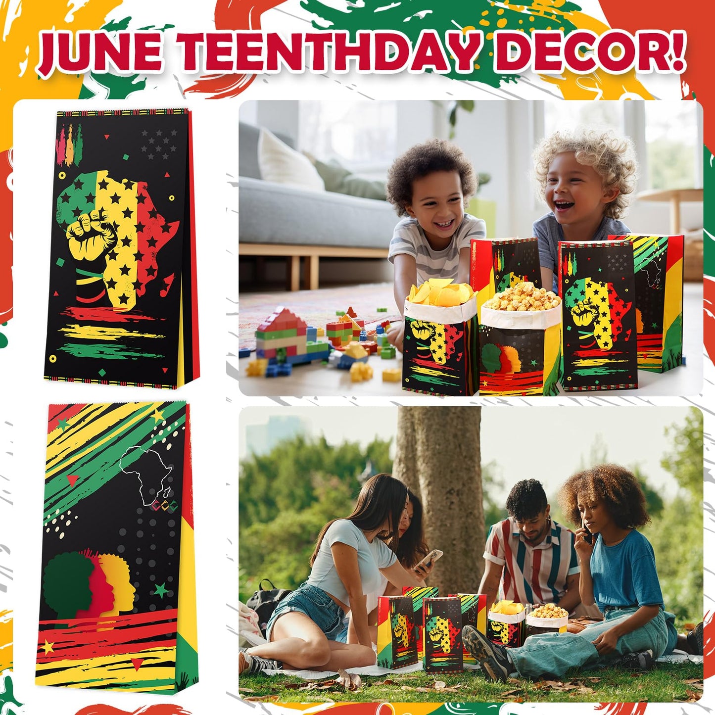 Sweetude 50 Pcs Juneteenth Day Paper Bags Bulk Happy Juneteenth Gift Treat Wrap Goodie Bags for Freedom Day 1865 Black American