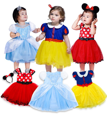 Alecosfun Princess Costume Trunk For Toddler Girls, 4 Pcs Fancy Dresses Tutu Skirts Headband For Babies Birthday 12-18M