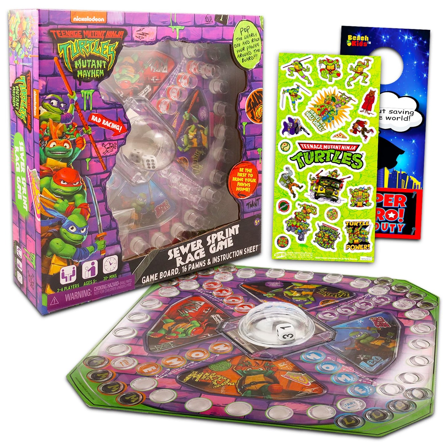 Teenage Mutant Ninja Turtles Pop Up Board Game - Bundle with TMNT Board Game for Kids with Pop Up Dice Plus Stickers  More | Teenage Mutant Ninja Turtles Games for Birthday Party