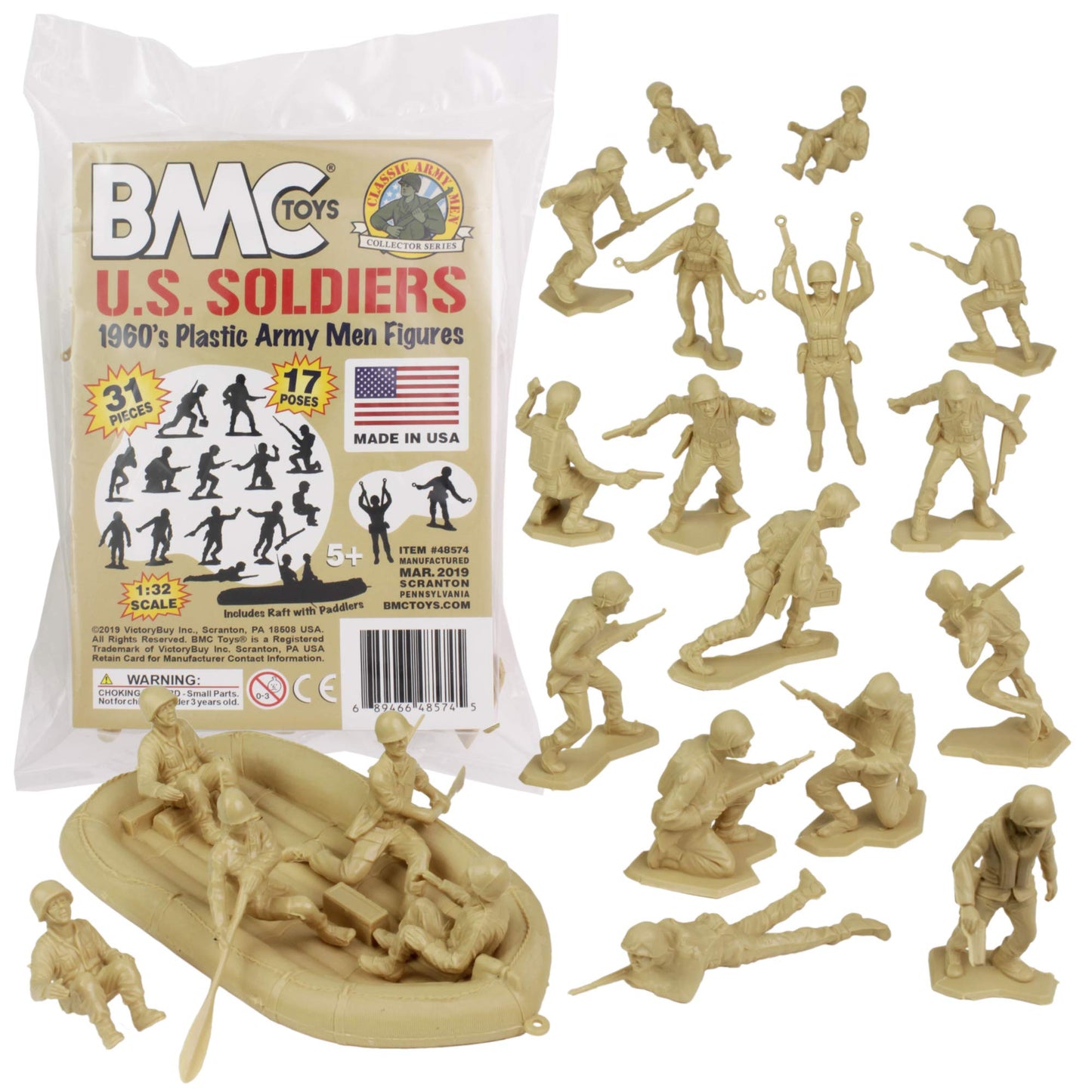 Bmc Marx Plastic Army Men Us Soldiers - Tan 31Pc Ww2 Figures - Made In Usa