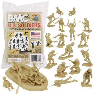 Bmc Marx Plastic Army Men Us Soldiers - Tan 31Pc Ww2 Figures - Made In Usa