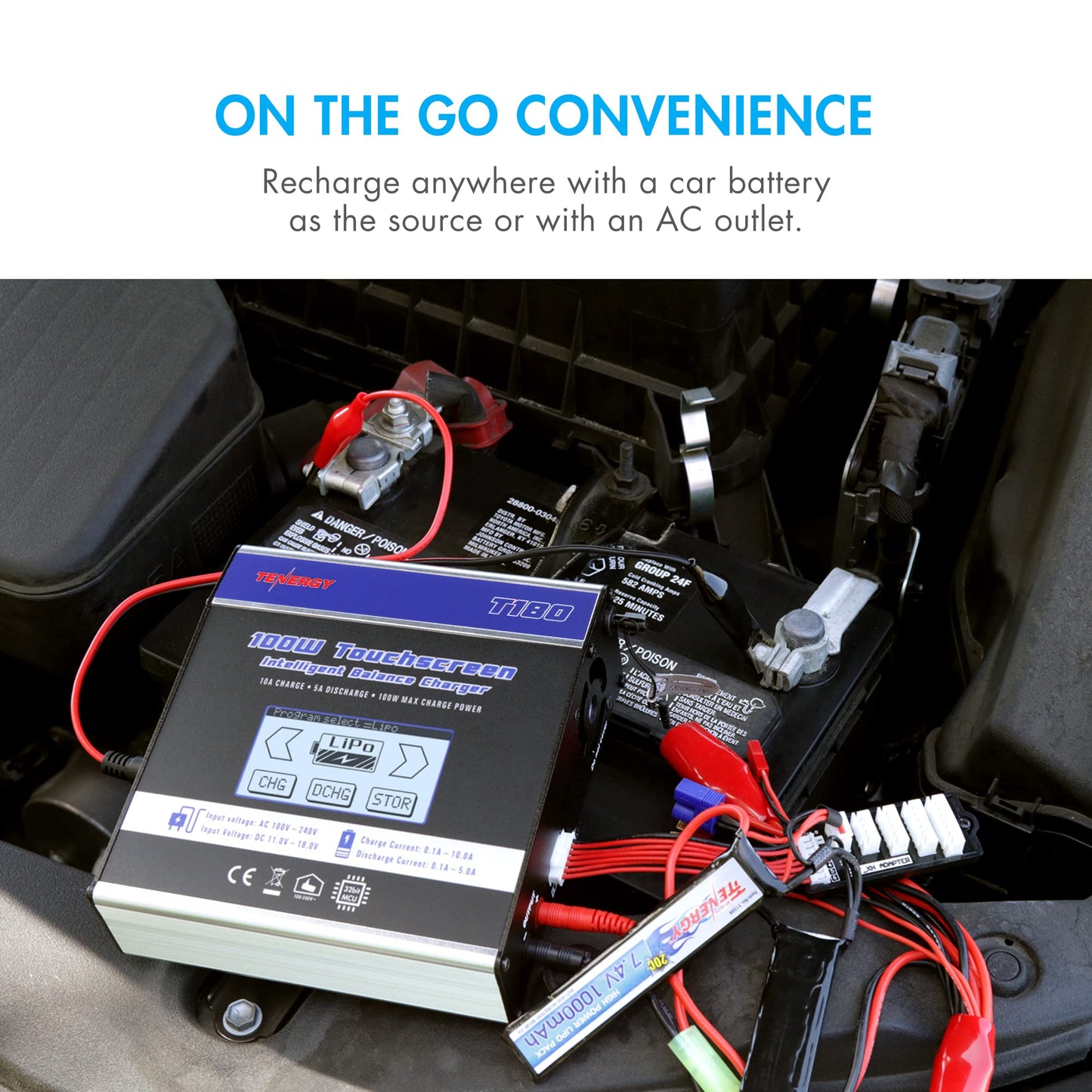 Tenergy T180 100W Balance Charger Discharger, Touch Screen RC Battery Charger for NiMH/NiCd/Li-Po/Li-Fe Packs, Durable Metal Hou