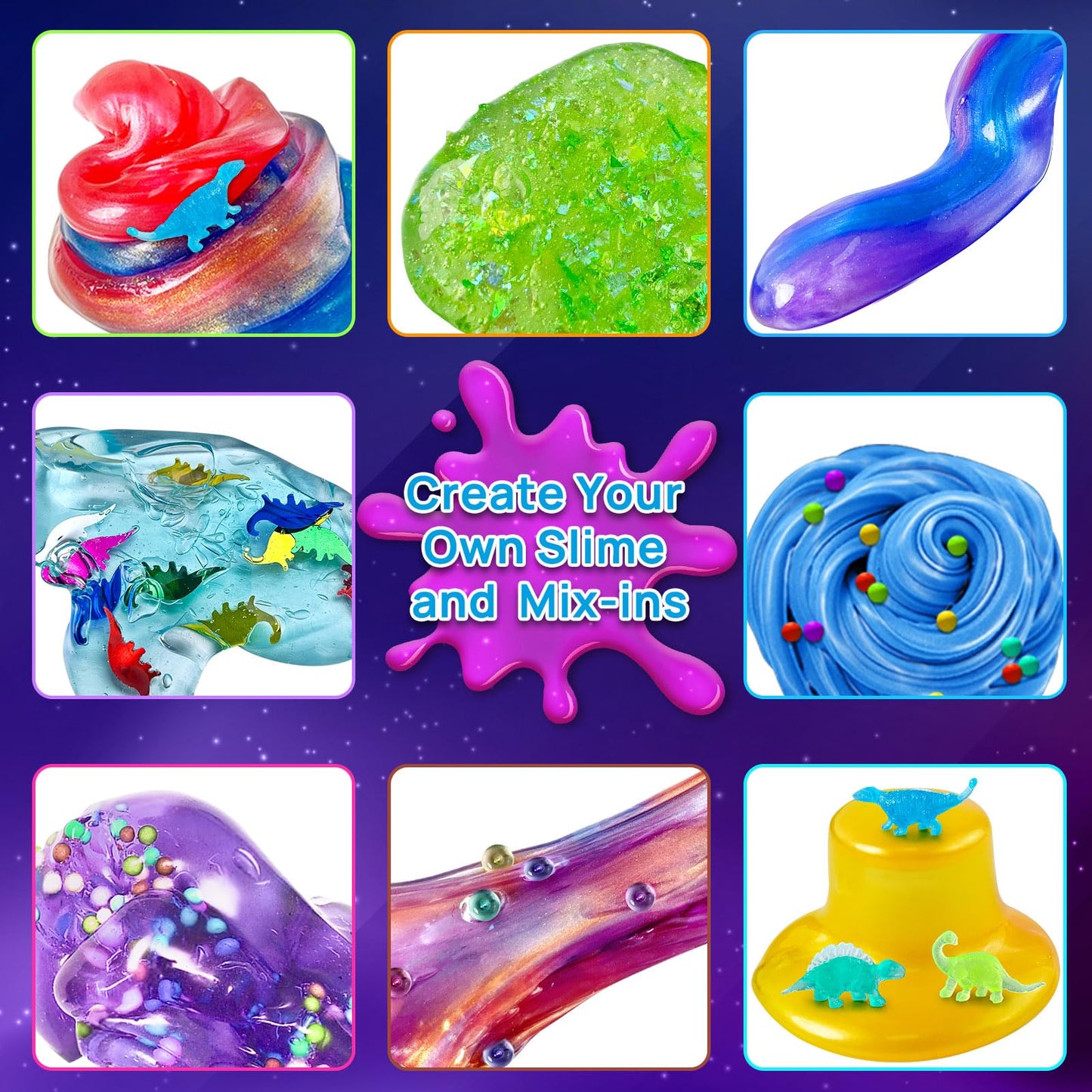 YOPINSAND Dinosaur Slime Kit for Kids 6-12, Glow in The Dark, Crunchy Galaxy Slime Making Kit with Add-ins, Model DSK08