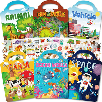 Aannanl Reusable Sticker Book for Toddlers 2-4 Years, 6 Sets of Puffy Sticker Books for Kids Ages 1-3 and 2-4 Years Old Book for