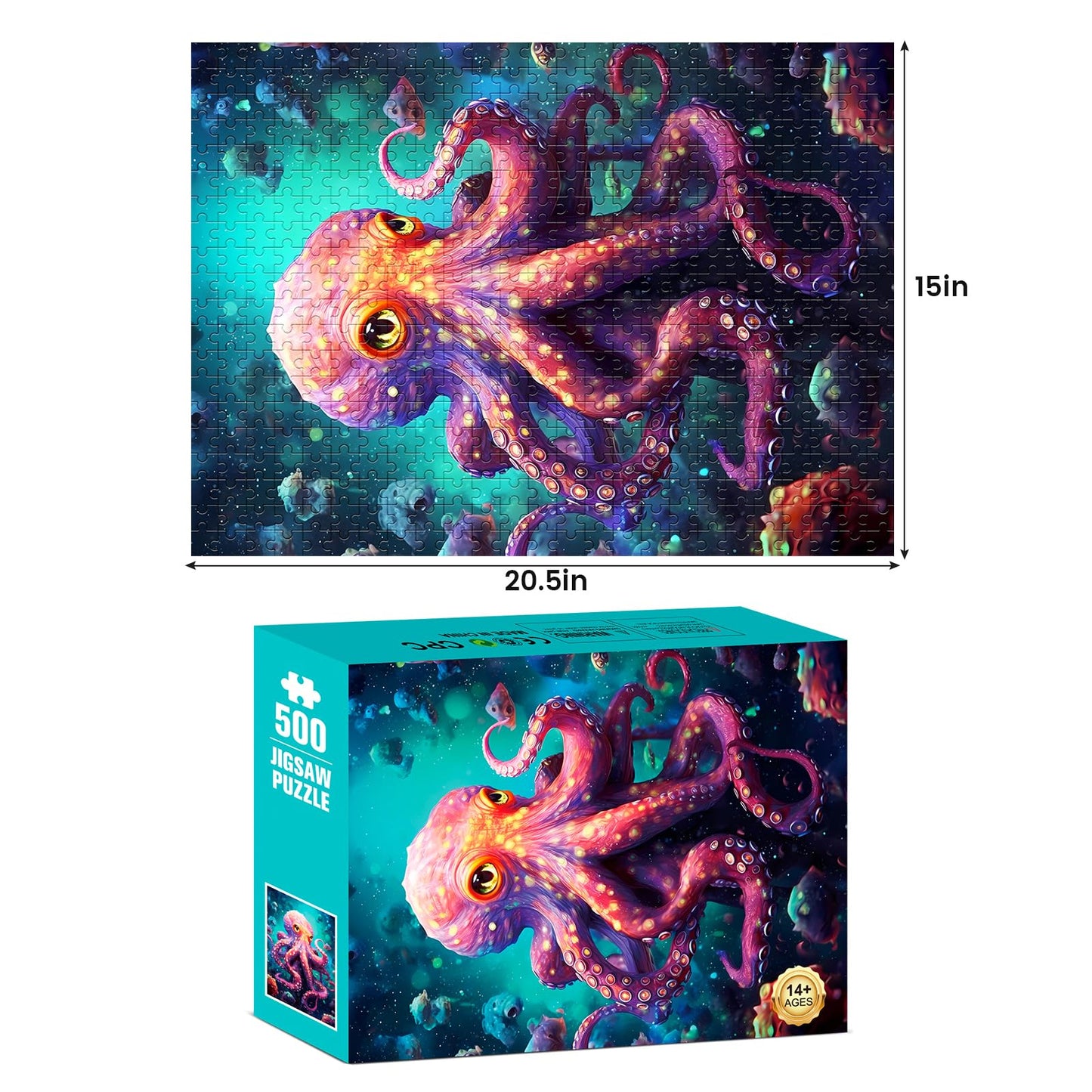 500 Pieces Puzzles for mature-themed Jigsaw Puzzle 500 Piece Puzzle Children Elderly Puzzle Octopus Puzzle Gift for Mom Dad Family Friend Family Activity Games Home Decor Wall Art 20.5x15IN
