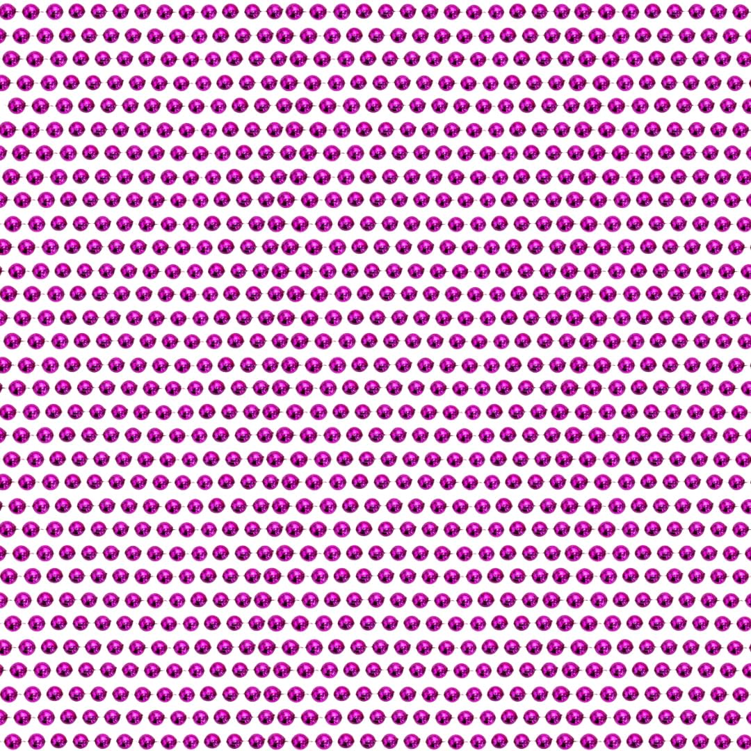Unisex 33 inch 07mm Round Metallic Hot Pink Mardi Gras Beads - 6 Dozen (72 Necklaces)