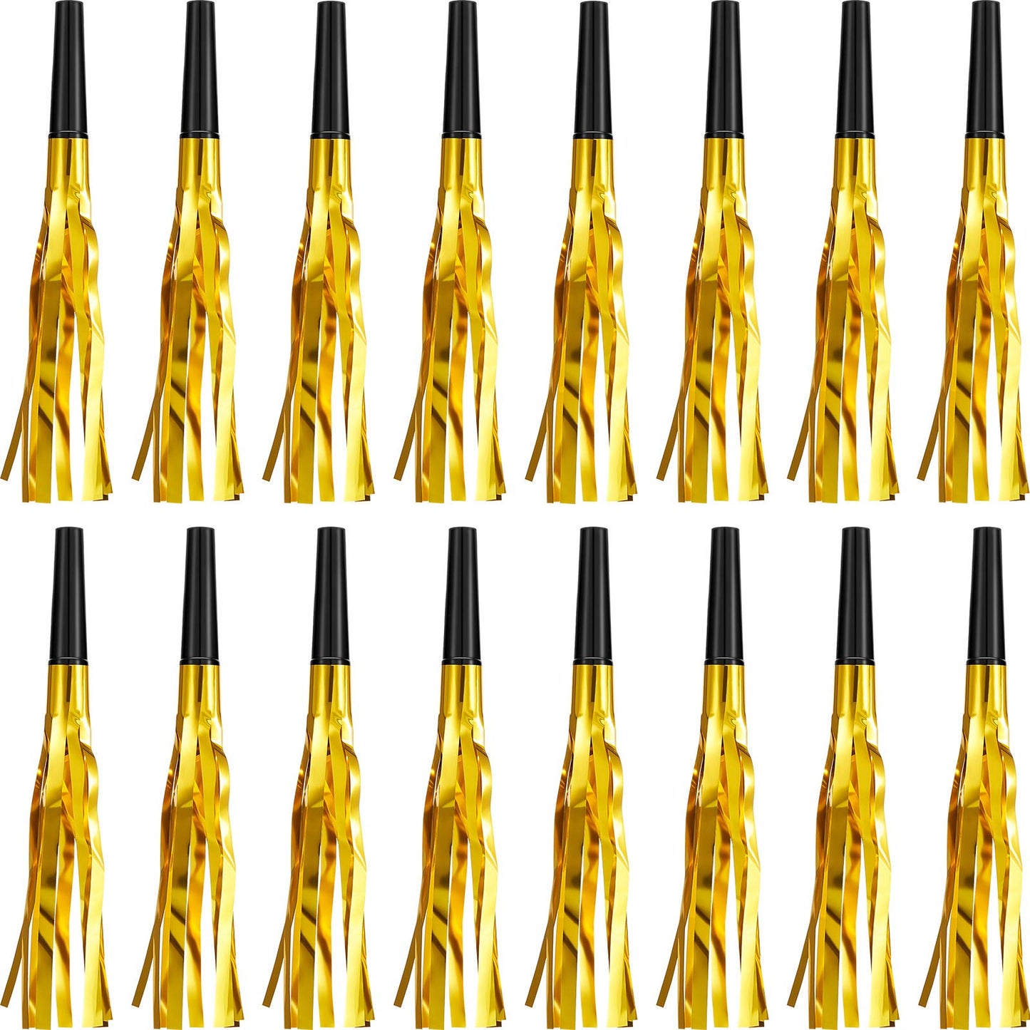 Sumind 24 Pieces Gold Noise Makers Glitter Noise Makers Metallic Fringed Party Blowers for Adults Birthday Graduation Sporting E