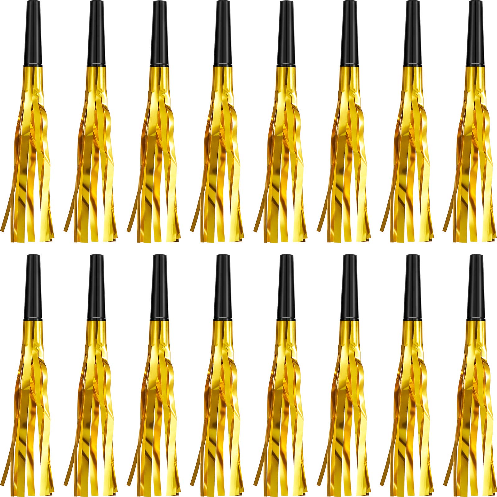 Sumind 24 Pieces Gold Noise Makers Glitter Noise Makers Metallic Fringed Party Blowers for Adults Birthday Graduation Sporting E