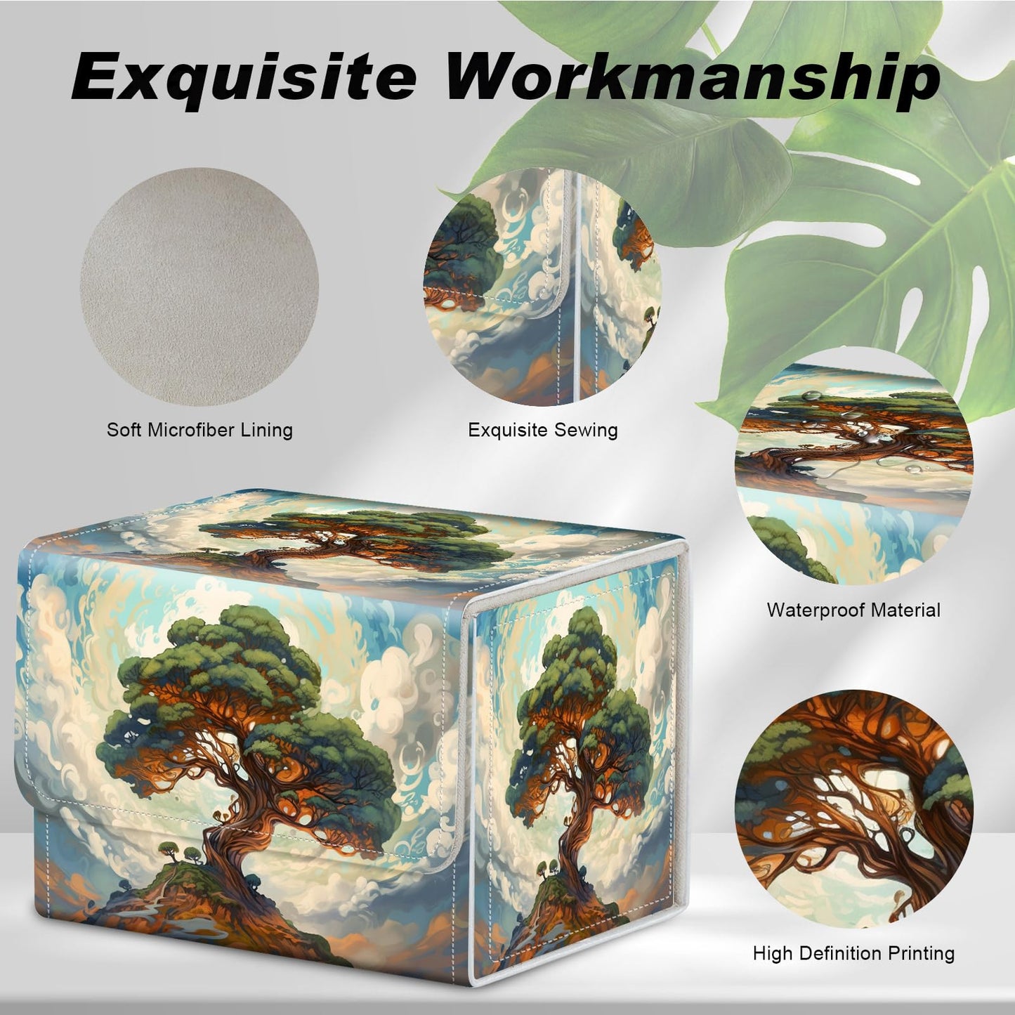 DEGDFSGR for TCG MTG Card Game Storage Box Organizer Trading Card Case Commander Deck Box Magnetic Closure Creative Pattern Up to 200 Cards  Big Tree White Cloud