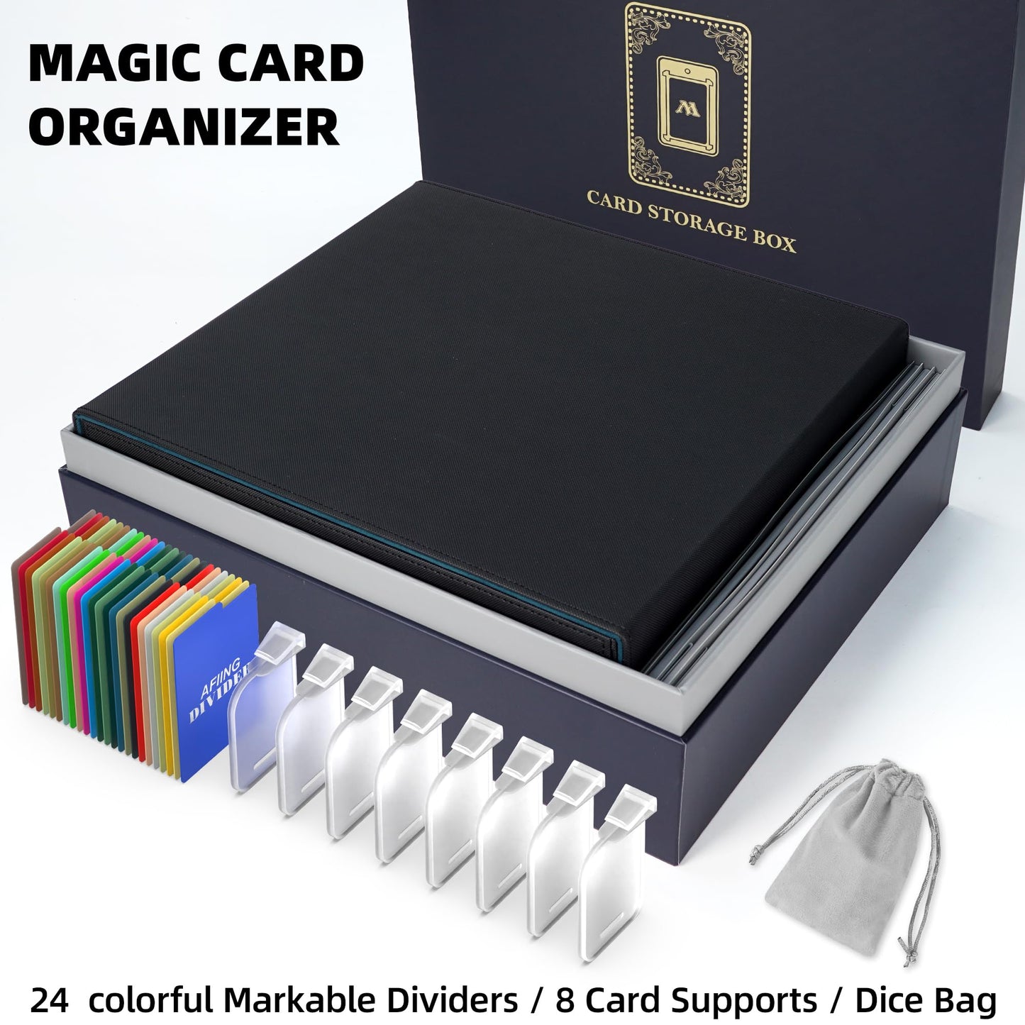 Afiing Trading Card Storage Box, 6000+ Mtg Deck Box With 24 Divider Tabs,Diy Toploader Storage Box, Fits 3''X4'' 35Pt Rigid Card