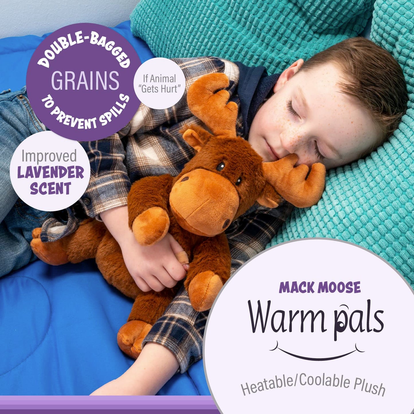 Warm Pals - Mack Moose - 1.5Lbs - Cozy Microwavable Lavender Scented Plush Toys - Heated Stuffed Animal - Heatable Coolable Bedtime Comfort Plushie