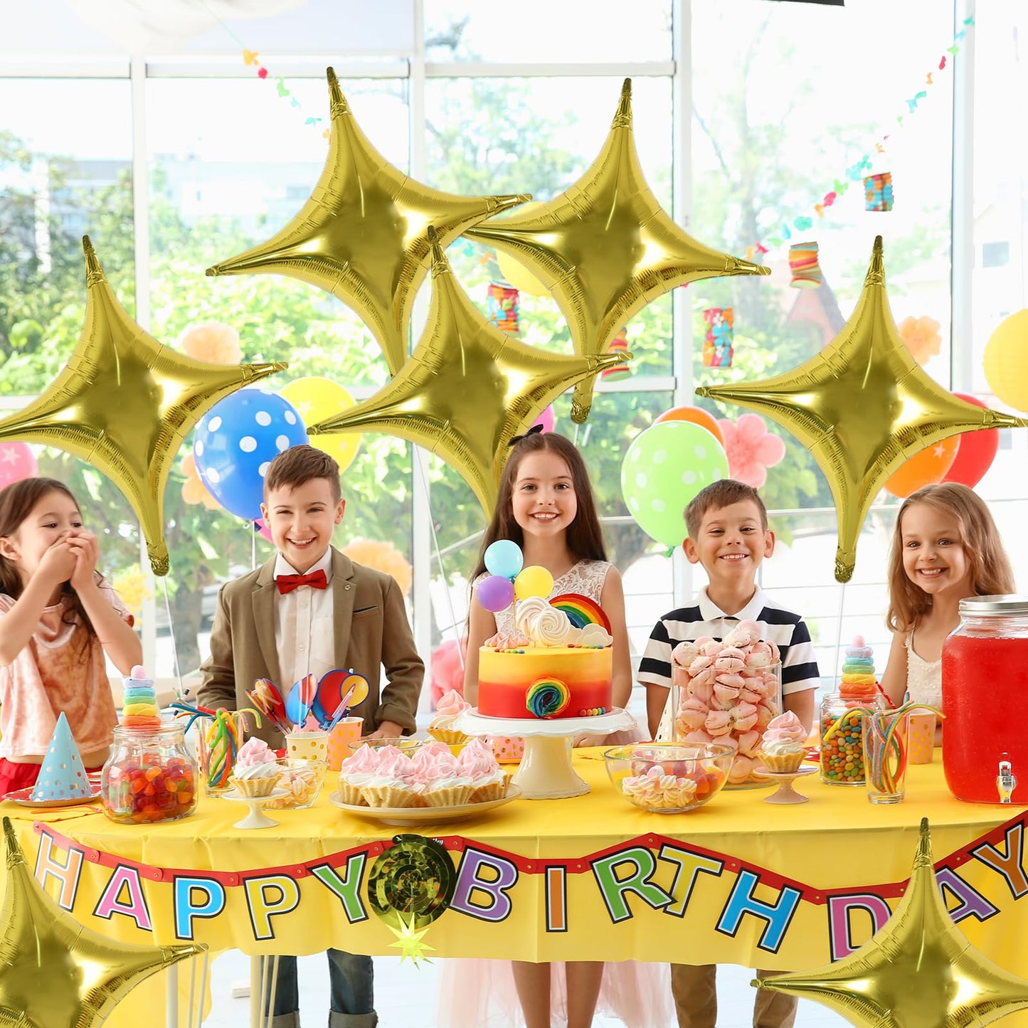 TONIFUL 20Pcs 26Inch Star Balloons Large Gold Four Pointed Star Shape Foil Balloons Big Gold Star Mylar Balloons for Birthday We