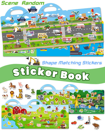 Walenced Reusable Sticker Book For Toddlers 2-4 Years, 3 Sets Stickers For Kids, Toddler Sticker Book Ages 1-3, 111 Pcs Toddler