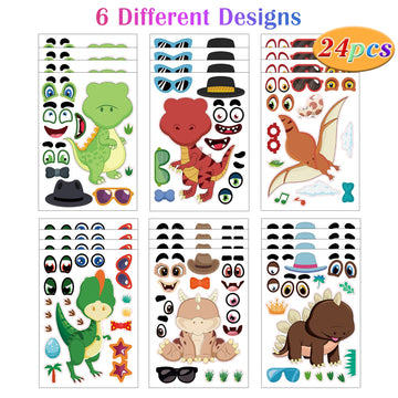 24 Sheets Dinosaur Make A Face Sticker Sheets For Kids Todders Activities, Make Your Own Stickers For Kids Birthday Party Favor