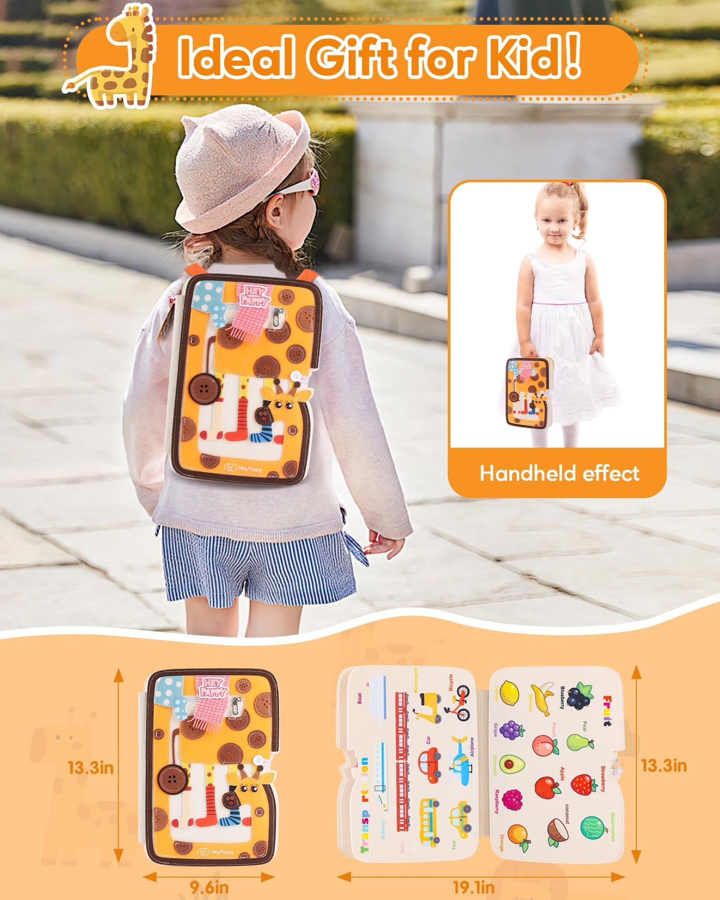 Heypappy Busy Board, 12 in 1 Busy Book Learning Sensory Toys for Toddlers with Fine Motor Skills, Busy Book Toys with Backpack S